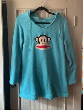 Paul Frank Aqua Plush Hoodie Tunic with Monkey Applique